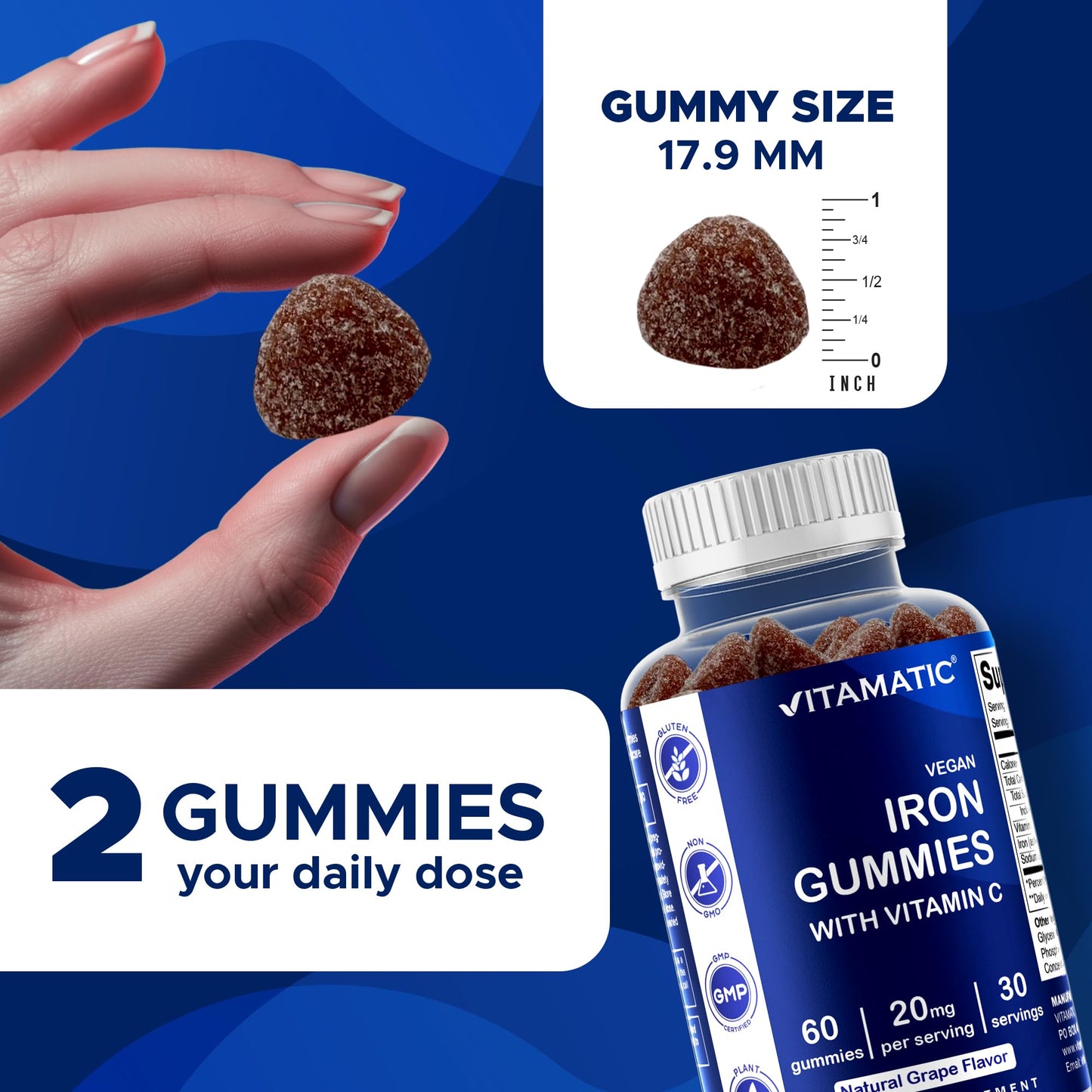 Vitamatic Iron Gummies - 20mg Iron + Vitamin C | 60 Vegan Gummies