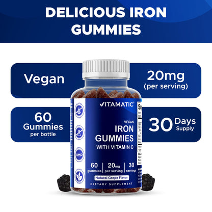 Vitamatic Iron Gummies - 20mg Iron + Vitamin C | 60 Vegan Gummies