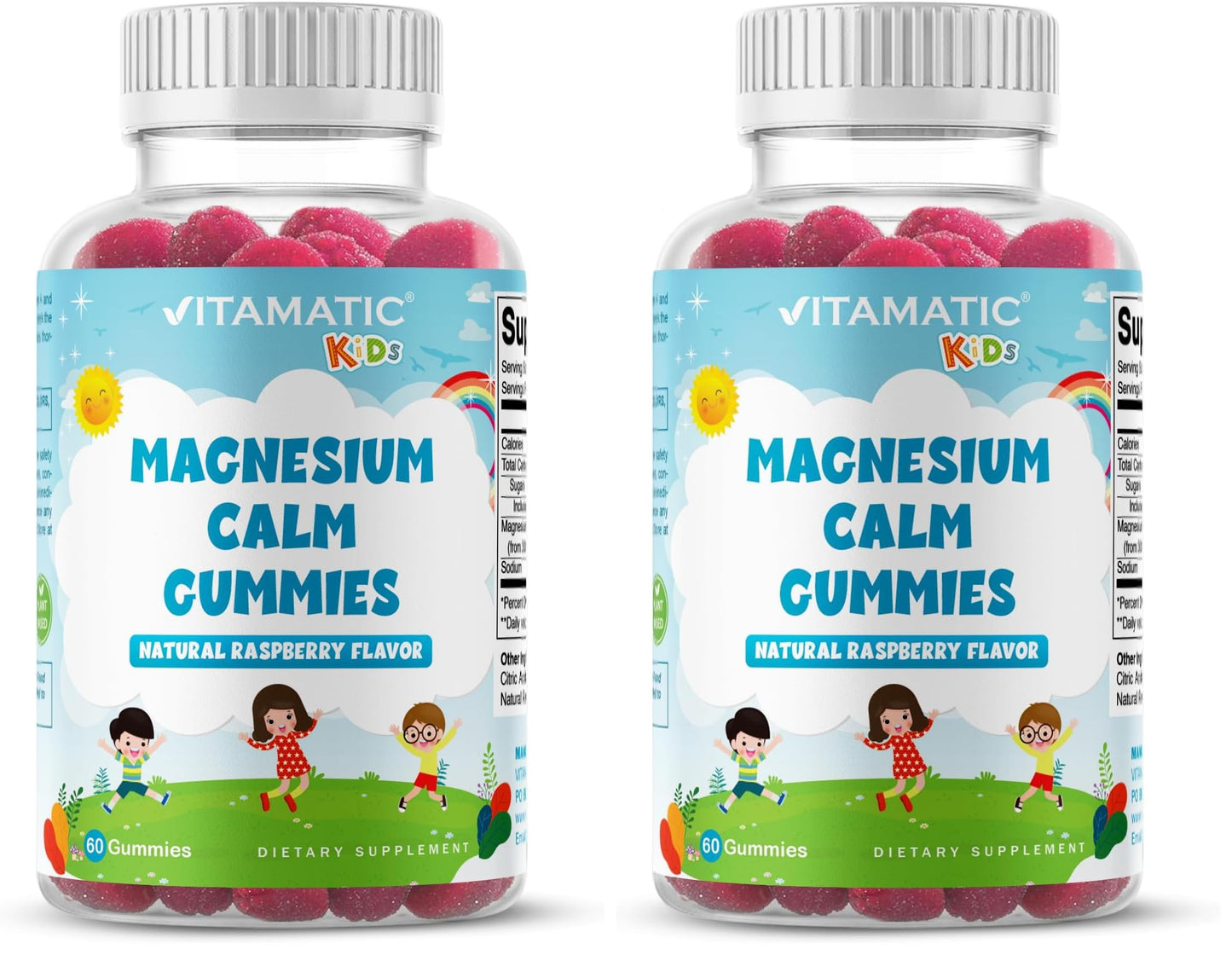 Vitamatic Kids Magnesium Calm Gummies - 60 Vegan Count (Pack of 2) | Great Tasting Support for Healthy Muscles, Bones & Energy