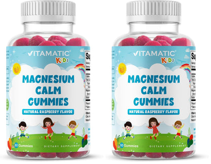 Vitamatic Kids Magnesium Calm Gummies - 60 Vegan Count (Pack of 2) | Great Tasting Support for Healthy Muscles, Bones & Energy