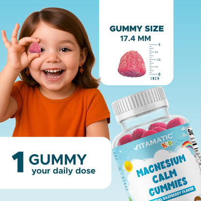 Vitamatic Kids Magnesium Calm Gummies - 60 Vegan Count (Pack of 2) | Great Tasting Support for Healthy Muscles, Bones & Energy