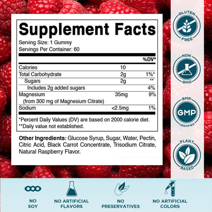 Vitamatic Kids Magnesium Calm Gummies - 60-Count Vegan, Raspberry Flavor | Muscle, Bone & Energy Support
