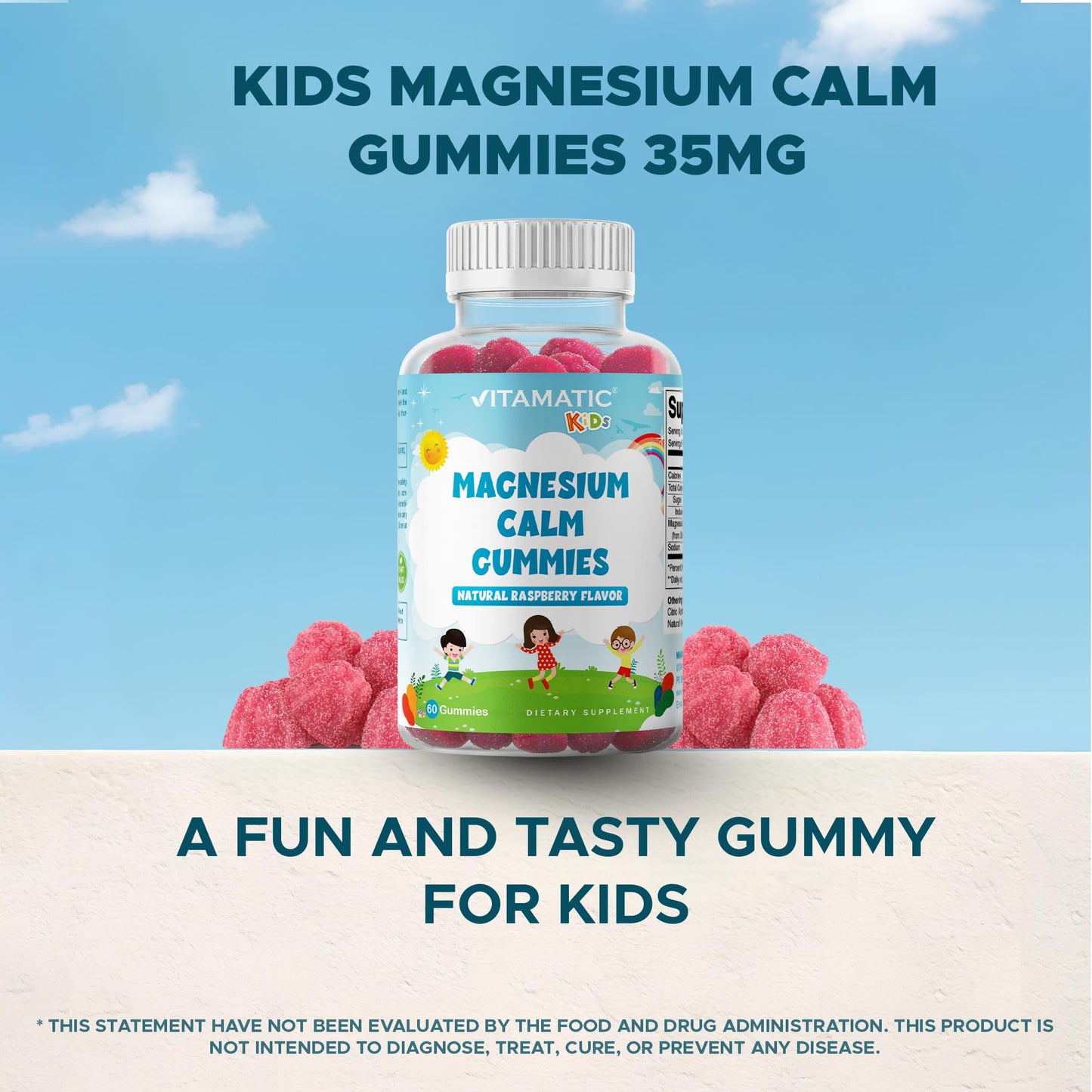 Vitamatic Kids Magnesium Calm Gummies - 60 Vegan Count (Pack of 2) | Great Tasting Support for Healthy Muscles, Bones & Energy