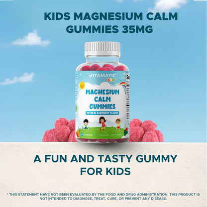 Vitamatic Kids Magnesium Calm Gummies - 60 Vegan Count (Pack of 2) | Great Tasting Support for Healthy Muscles, Bones & Energy