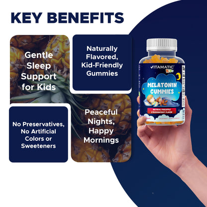 Vitamatic Sugar Free Kids Melatonin 1mg Gummies – Pineapple & Passionfruit, 90 Gummies (90 Days Supply)