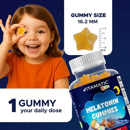 Vitamatic Sugar Free Kids Melatonin 1mg Gummies – Pineapple & Passionfruit, 90 Gummies (90 Days Supply)
