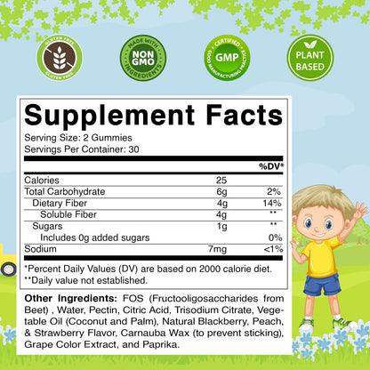 Vitamatic Kids Prebiotic Fiber Gummies – 4g Fiber, Zero Sugar, Pack of 2