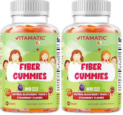 Vitamatic Kids Prebiotic Fiber Gummies – 4g Fiber, Zero Sugar, Pack of 2