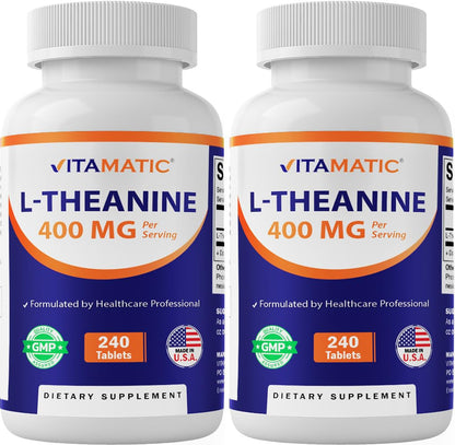 Vitamatic L-Theanine 400mg - 240 Tablets - Non-GMO & Gluten Free - 2 Pack
