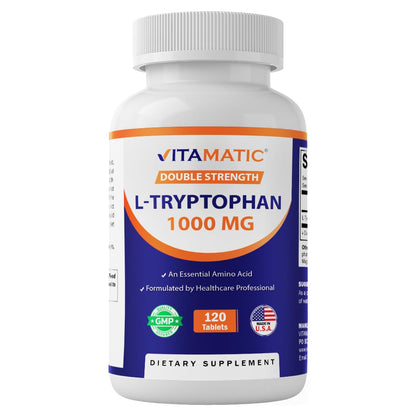 Vitamatic L-Tryptophan 1000mg – 120 Tablets (Pack of 1) | Non-GMO & Gluten Free