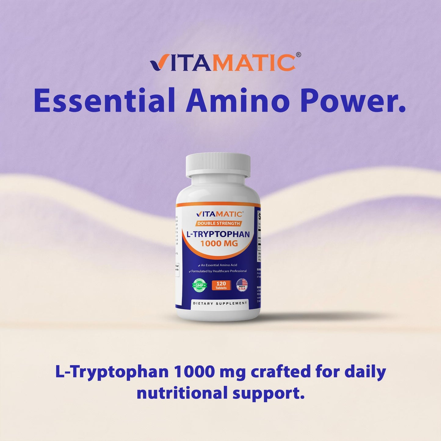 Vitamatic L-Tryptophan 1000mg – 120 Tablets (Pack of 1) | Non-GMO & Gluten Free