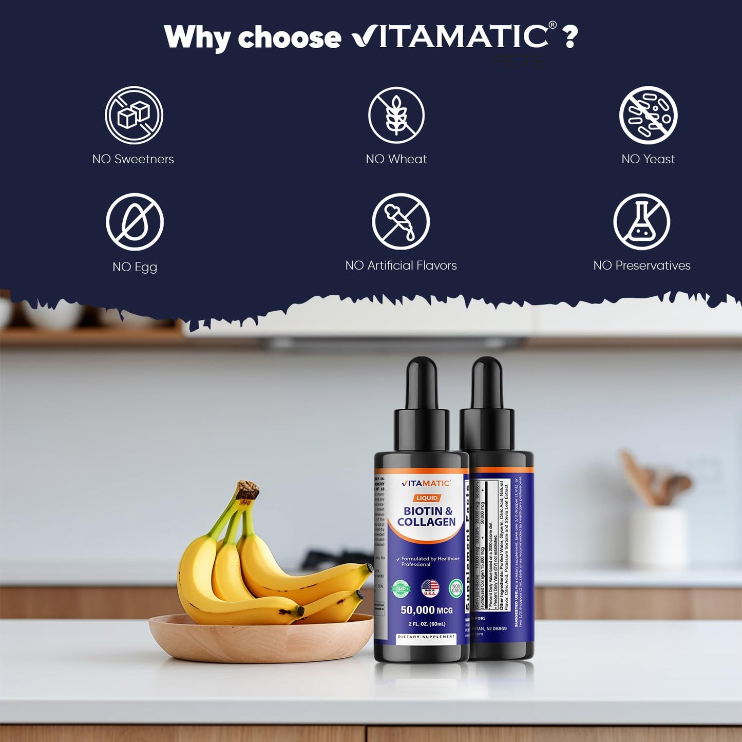 Vitamatic 2 Packs Liquid Biotin & Collagen for Hair Growth - Hair, Skin & Nails