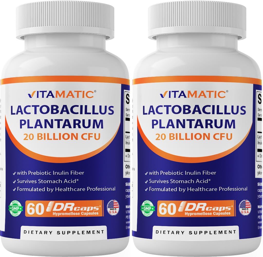 Vitamatic Lactobacillus Plantarum – 20B CFU DR Capsules – 60 Count (2-Pack)