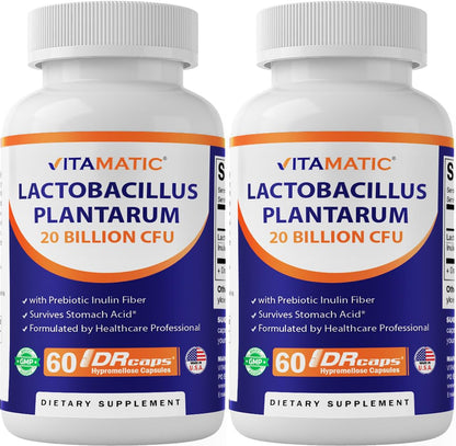 Vitamatic Lactobacillus Plantarum – 20B CFU DR Capsules – 60 Count (2-Pack)