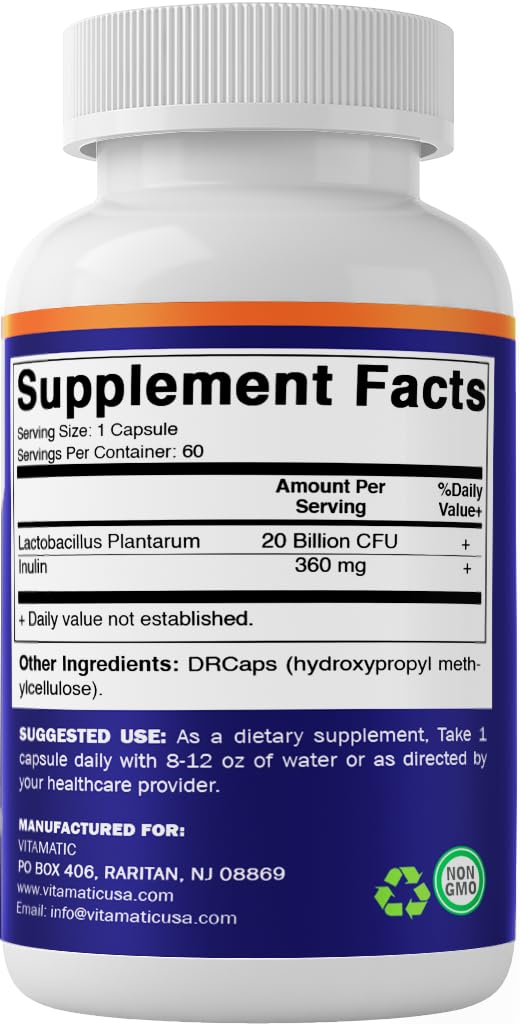 Vitamatic Lactobacillus Plantarum – 20B CFU DR Capsules – 60 Count (2-Pack)