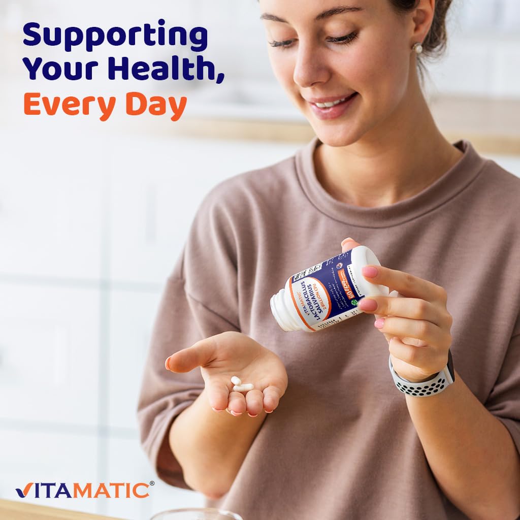 Vitamatic Lactobacillus Salivarius 2 Billion per DR Capsule - 60 Count - Digestive Support - Made with Prebiotic Inulin Fiber (3 Bottles)