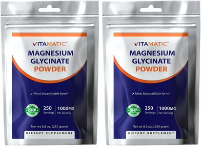 Vitamatic Magnesium Glycinate & Oxide – Supports Muscle, Joint & Heart Health | 250g Pack of 2