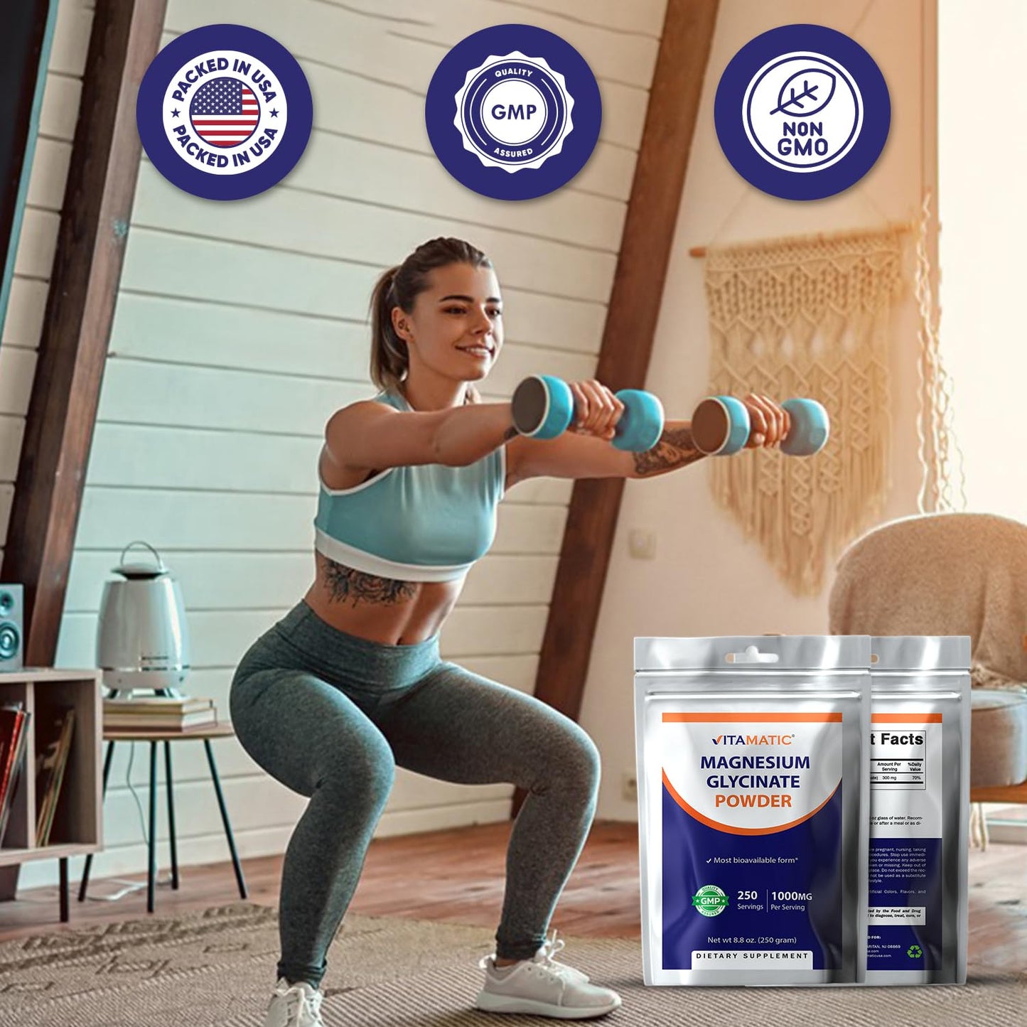 Vitamatic Magnesium Glycinate & Oxide – Supports Muscle, Joint & Heart Health | 250g Pack of 2