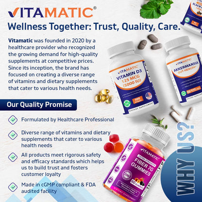 Vitamatic Magnesium Citrate 500mg per Serving - 180 Vegetarian Capsules - 150 mg Elemental Magnesium + B6 for Maximum Absorption - Supports Muscle, Joint, and Heart Health*