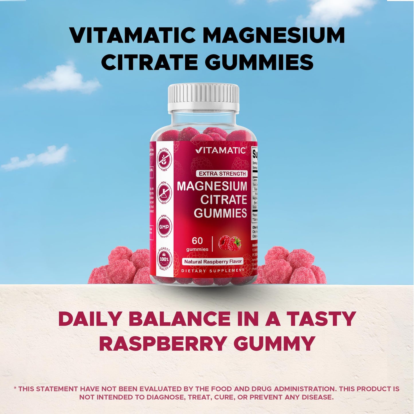 Vitamatic Magnesium Gummies – 255 mg Elemental Mg, 60 Vegan Gummies