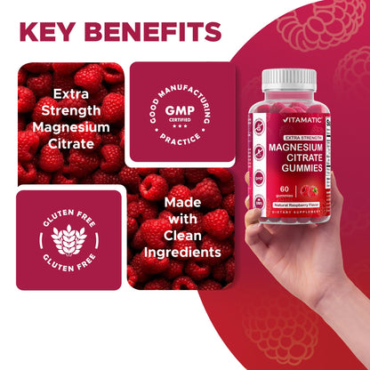 Vitamatic Magnesium Gummies – 255 mg Elemental Mg, 60 Vegan Gummies
