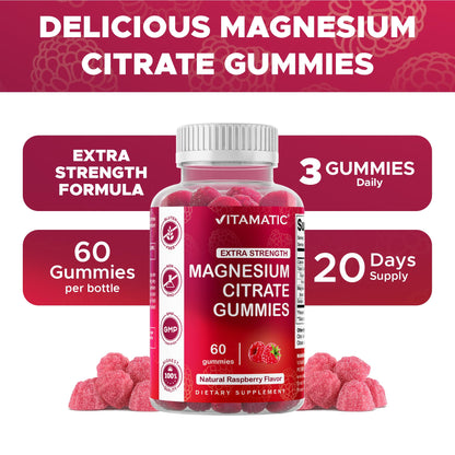 Vitamatic Magnesium Gummies – 255 mg Elemental Mg, 60 Vegan Gummies