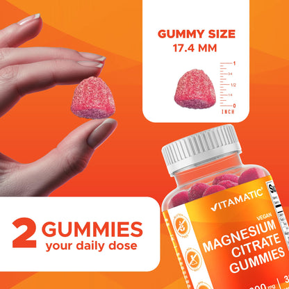 Vitamatic Magnesium Gummies 600mg – 60 Vegan Count for Relaxation, Muscle, Bone & Energy