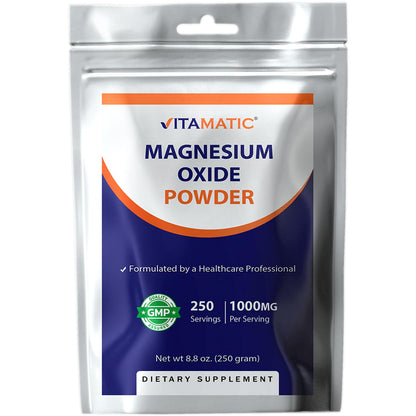 Vitamatic Magnesium Oxide Powder – 1000 mg per Serving | 600 mg Elemental Magnesium | Unflavored