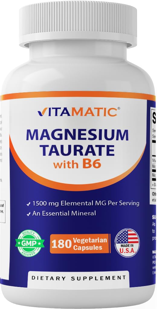 Vitamatic Magnesium Taurate 1500 mg – 180 Veg Capsules | Supports Muscle & Heart Health