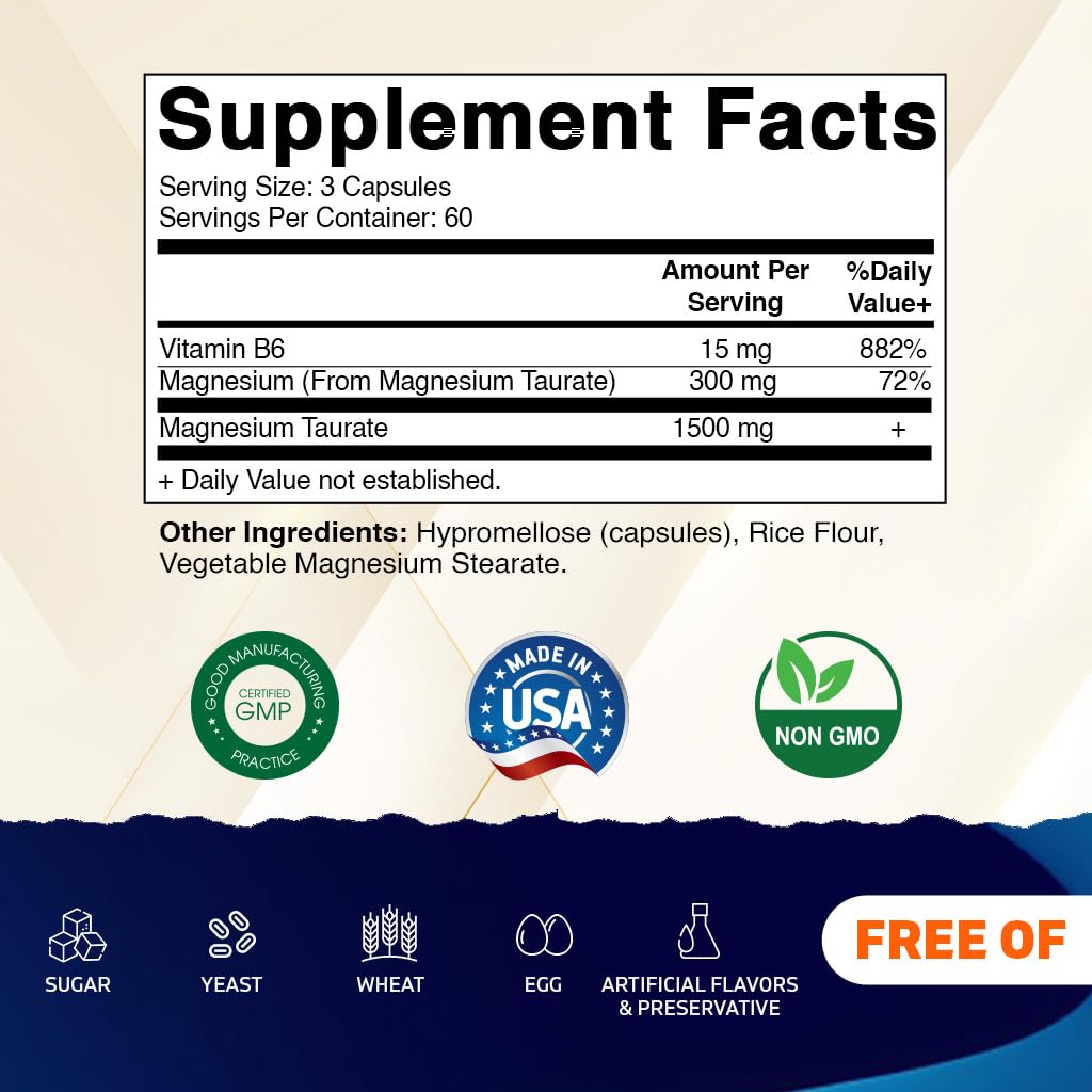 Vitamatic Magnesium Taurate 1500 mg – 180 Veg Capsules | Supports Muscle & Heart Health