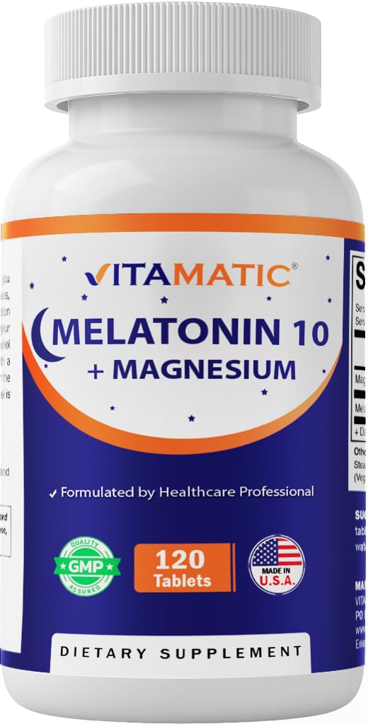Vitamatic Melatonin 10 mg with Magnesium 200 mg – 120 Tablets | Sleep Support
