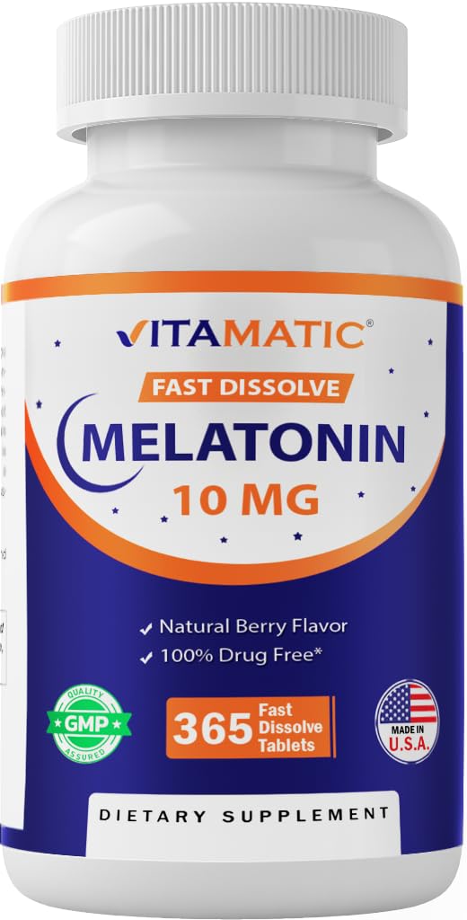 Vitamatic Melatonin 10 mg Tablets | Vegetarian, Non-GMO, Gluten-Free | 365 Tablets (1-Year Supply)