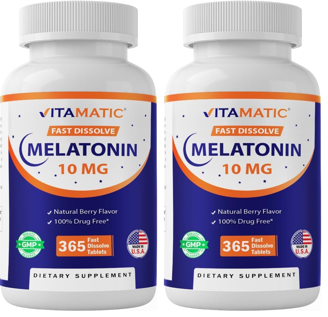 Vitamatic Melatonin 10 mg Tablets - 1-Year Supply | Berry Flavor | Vegetarian