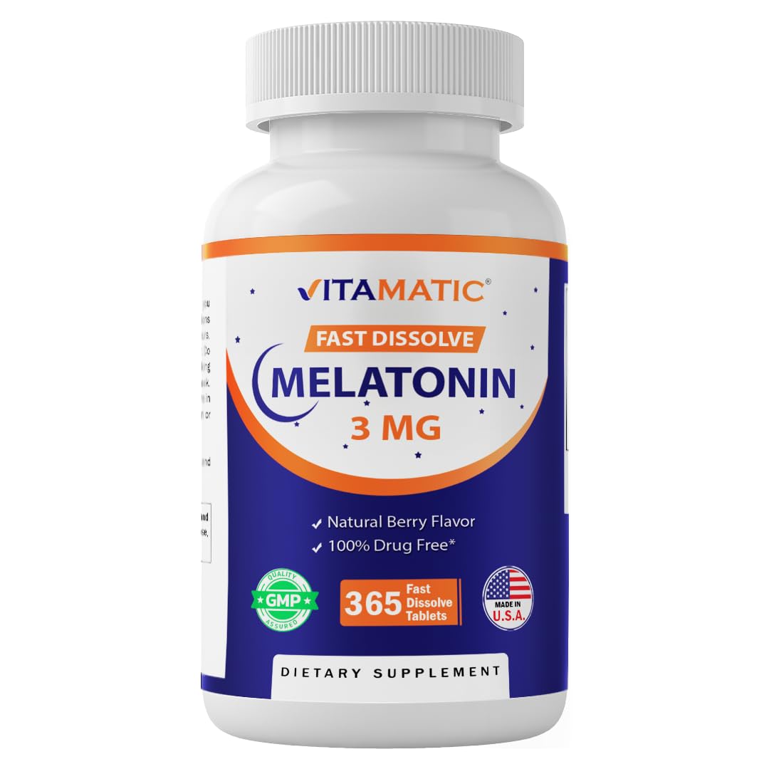 Vitamatic Melatonin 3mg Tablets | Vegetarian, Non-GMO, Gluten Free | 365 Tablets