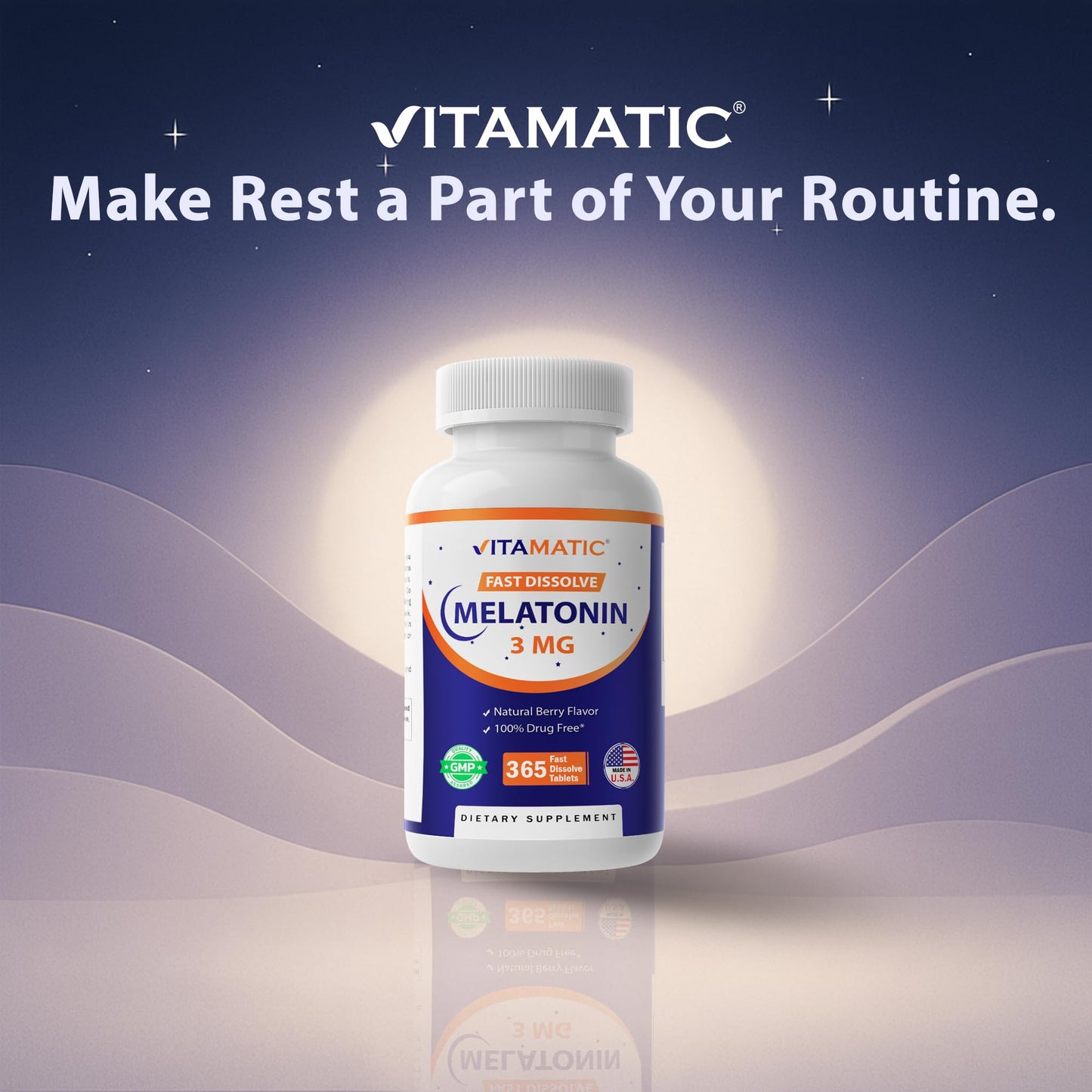 Vitamatic Melatonin 3mg Tablets | Vegetarian, Non-GMO, Gluten Free | 365 Tablets