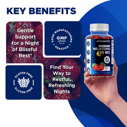 Vitamatic Sugar Free Melatonin Gummies 60 mg – 60 Veg Gummies, Pack of 2