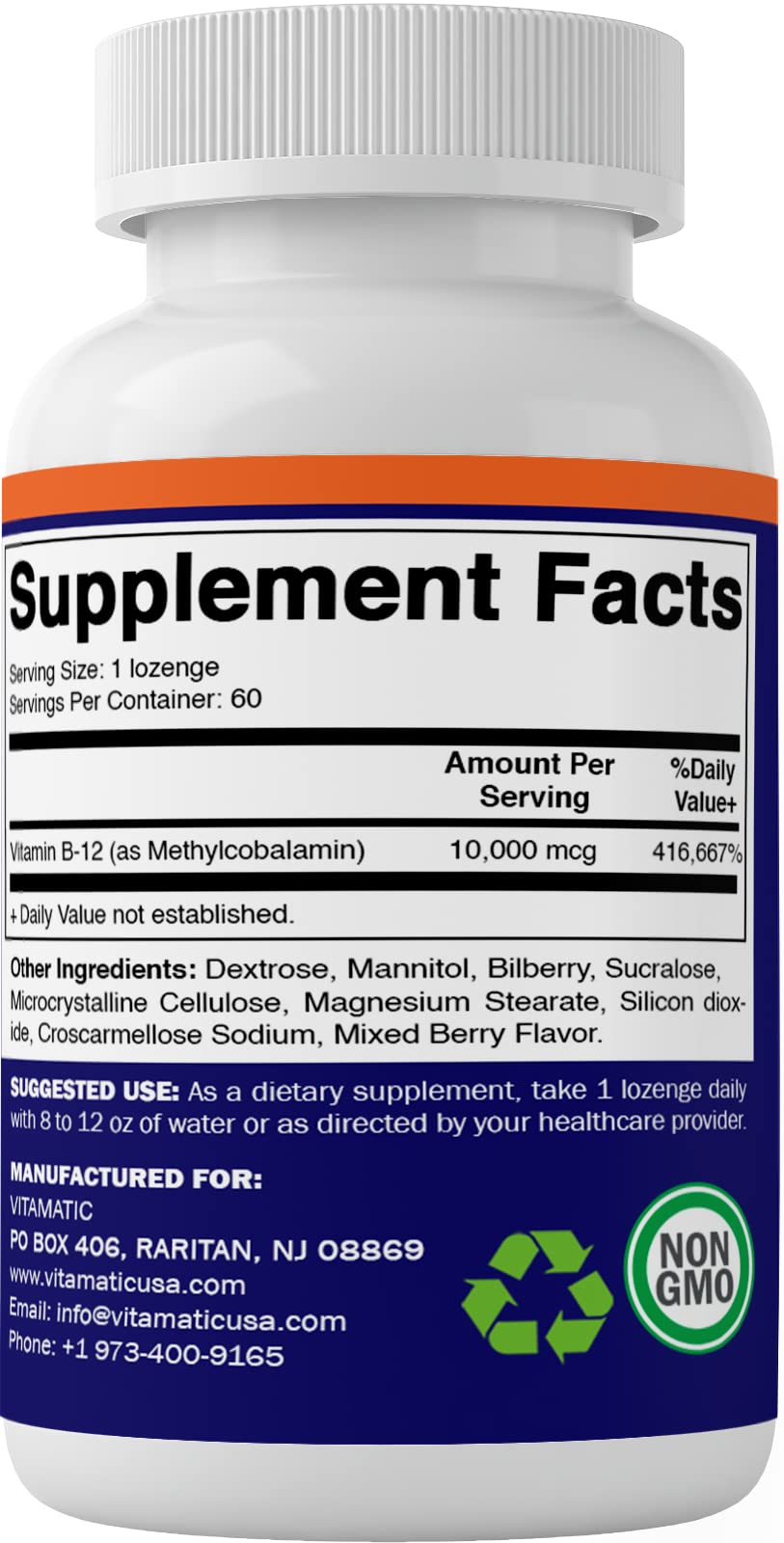 Vitamatic Methyl B12 10,000 mcg – 60 Lozenges | Energy & Nerve Health