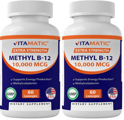 Vitamatic Methyl B12 (Methylcobalamin) 10,000 mcg – 60 Lozenges | Pack of 2 | Energy & Nerve Health