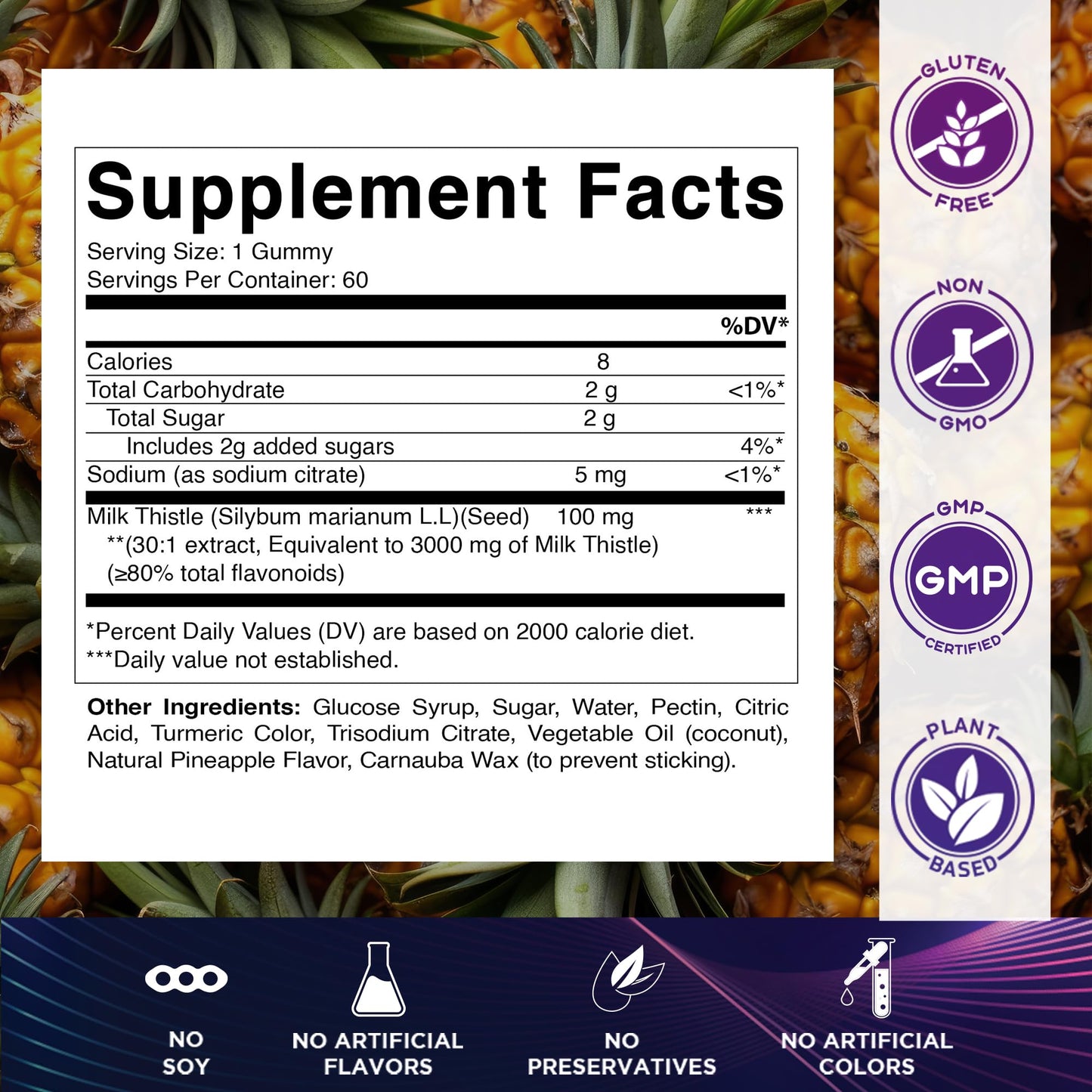 Vitamatic Milk Thistle Gummies - 10000 mg Equivalent per Serving | 50:1 Extract (200 mg) | Liver Detox & Antioxidant Support | 60 Pectin-Based Gummies