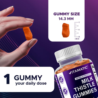 Vitamatic Milk Thistle Gummies - 10000 mg Equivalent per Serving | 50:1 Extract (200 mg) | Liver Detox & Antioxidant Support | 60 Pectin-Based Gummies