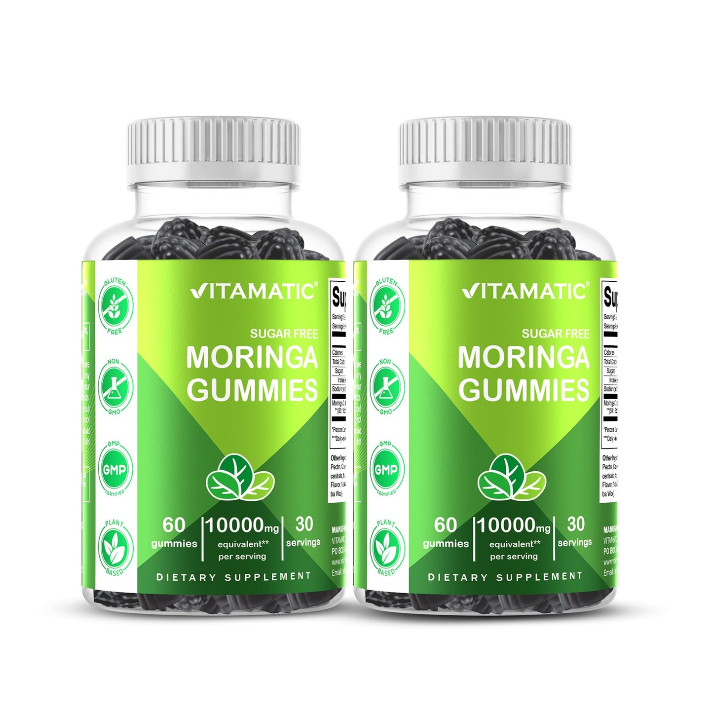Vitamatic 2 Packs Sugar Free Moringa Gummies – 10,000 mg/Serving, Pectin-Based