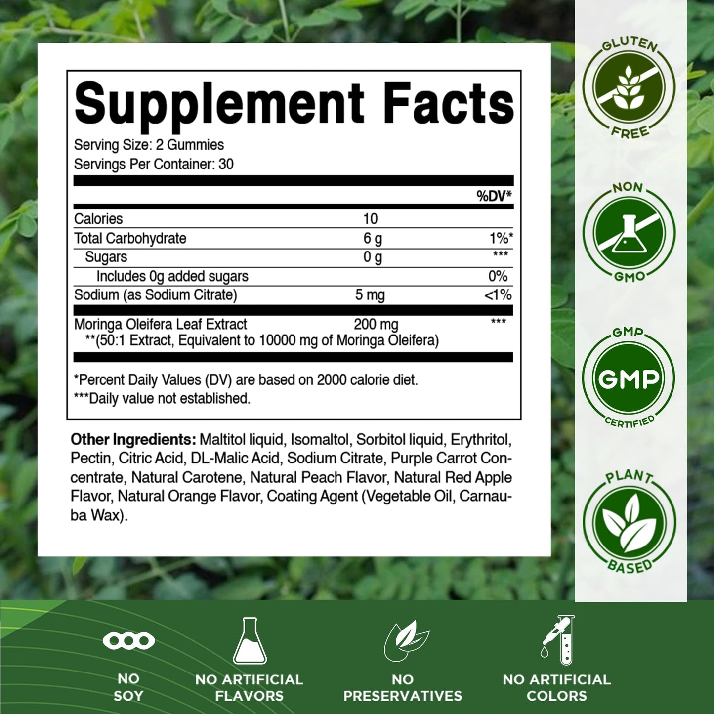 Vitamatic 2 Packs Sugar Free Moringa Gummies – 10,000 mg/Serving, Pectin-Based