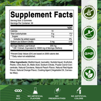 Vitamatic 2 Packs Sugar Free Moringa Gummies – 10,000 mg/Serving, Pectin-Based