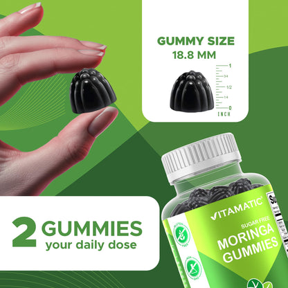 Vitamatic 2 Packs Sugar Free Moringa Gummies – 10,000 mg/Serving, Pectin-Based