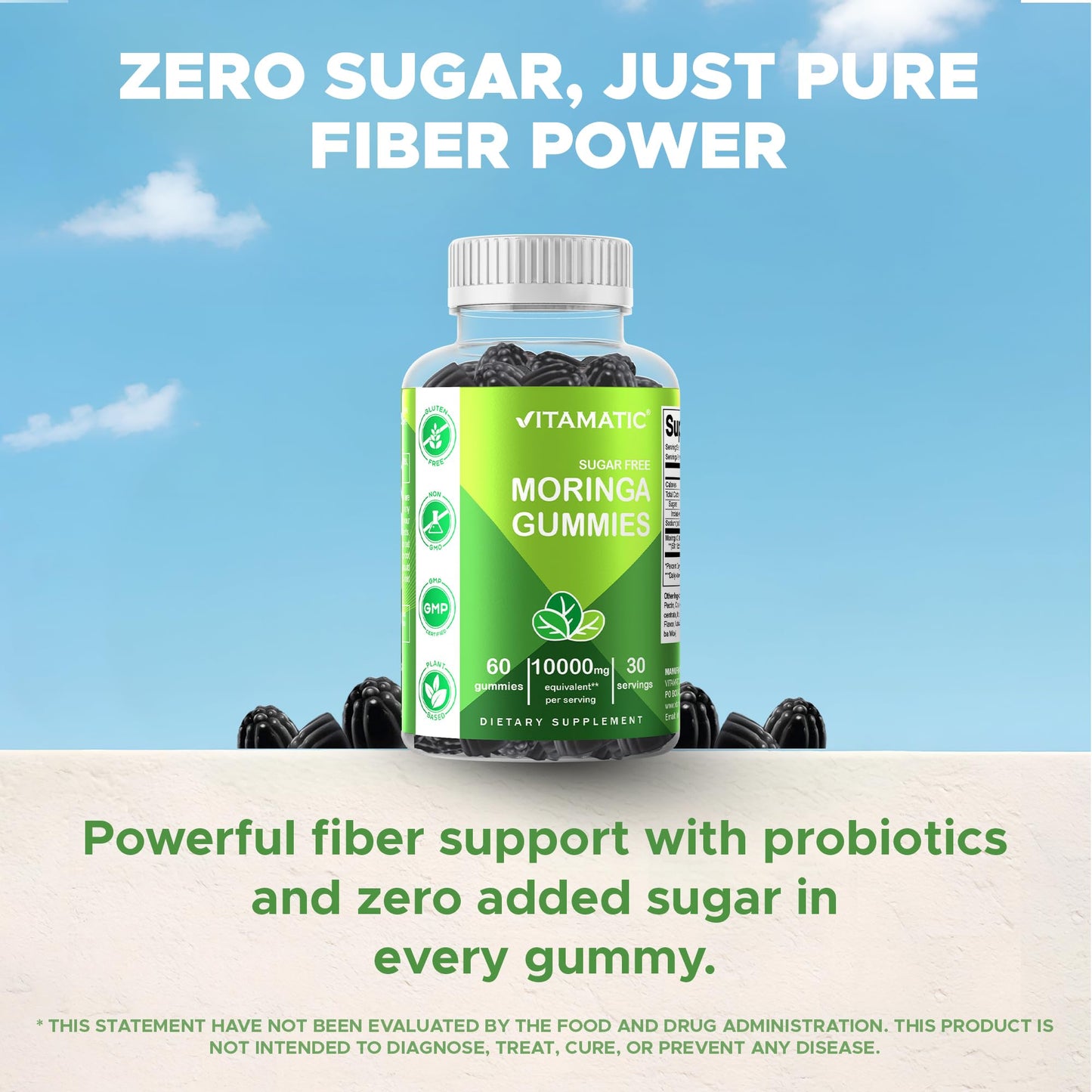 Vitamatic 2 Packs Sugar Free Moringa Gummies – 10,000 mg/Serving, Pectin-Based