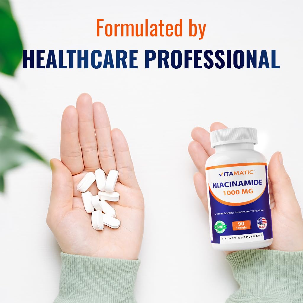 Vitamatic Niacinamide 1000 mg - 90 Tablets | Flush-Free Vitamin B3 for Energy Production