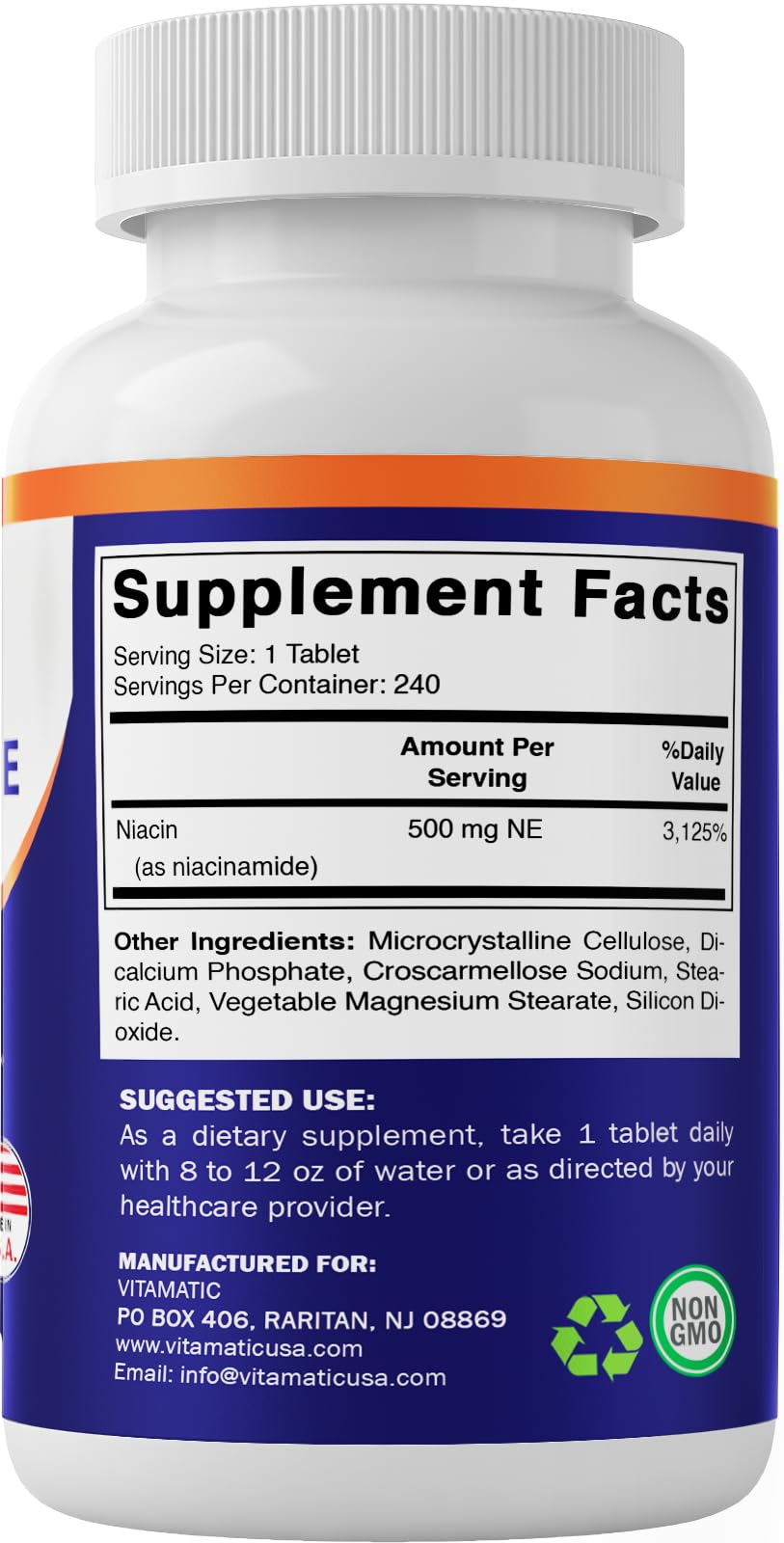 Vitamatic Niacinamide 500 mg 240 Tablets - Flush Free Vitamin B3 - Pack of 2