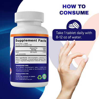 Vitamatic Niacinamide 500 mg 240 Tablets - Flush Free Vitamin B3 - Pack of 2