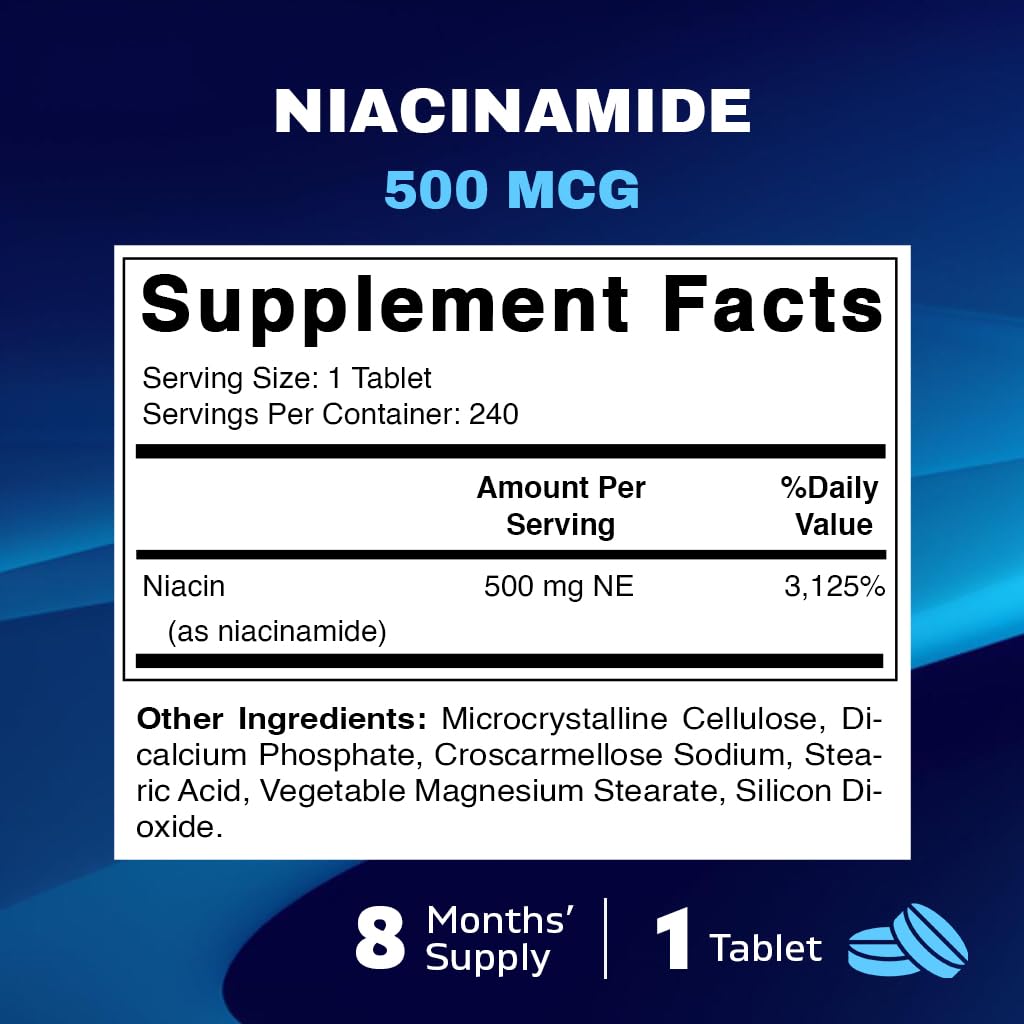 Vitamatic Niacinamide 500 mg 240 Tablets - Flush Free Vitamin B3 - Pack of 2