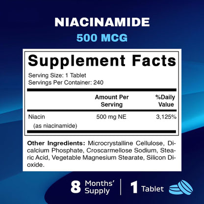 Vitamatic Niacinamide 500 mg 240 Tablets - Flush Free Vitamin B3 - Pack of 2